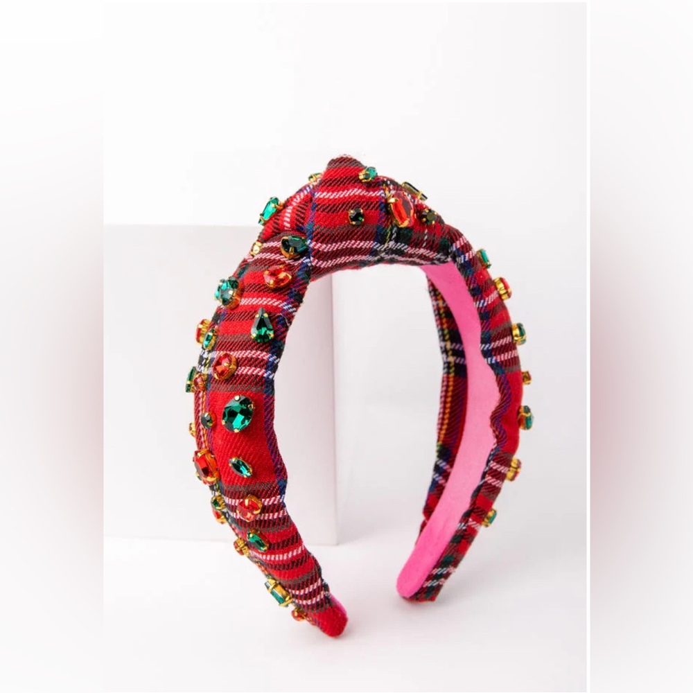 NIB Pink Lily TARTAN AND RHINESTONE KNOTTED HEADBAND